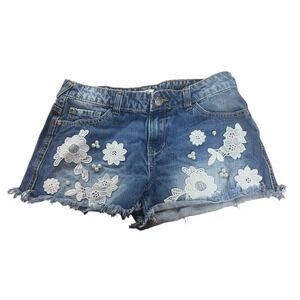 Bebe Shorts Womens 28" Waist Denim Flower Pearl‎ Appliqué